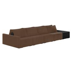 Sofá Ilha 4 Lugares Living 432cm Modulado Lary Veludo Marrom Pu Pto K01 - D`rossi