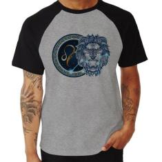 Camiseta Raglan Signo Leão Astrologia - Foca na Moda, Cinza, Preto, G