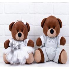 URSOS DE PELUCIA PAJEM CINZA DAMINHA BRANCA - DETALHE CINZA 22cm 2 PÇS