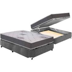 Cama Box Baú Casal: Colchão Espuma D33 Polar Pérola Premium + Base Crc Suede Gray(138X188)