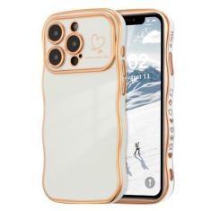 ZTOFERA Capa para iPhone 12 Pro Max de 6,7 polegadas, linda capa ondulada encaracolada com estampa de coração de amor, borda banhada de luxo, proteção total para câmera, à prova de choque, para