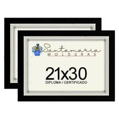 Kit 2 Molduras Porta Diploma Certificado A4 21x30 Preto - Santamaria M