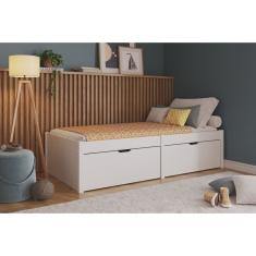 Cama Solteiro 2 Gavetas Madeira Maciça Beauty Inter Link Branco Lavado