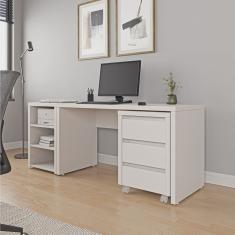 Mesa de Escritório 135cm com Gaveteiro com Rodízio e Prateleiras Ficus Cabecasa Madeiramadeira