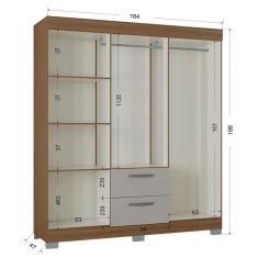 Guarda Roupa Casal Tóquio 6 Portas com Armário Multiuso 2 Portas Pequeno Castanho Off White - Poquema