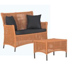 1 Sofá Área e Mesa Igapó Alumínio Pintura Marrom Corda Náutica Estofado Impermeável Almofada 11 Trama