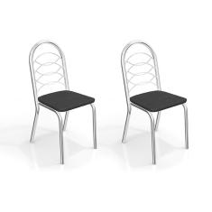Cadeira Sala de Jantar Holanda 2C009 Kit Cromado Courano Preto