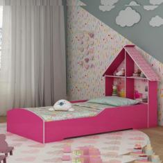 Cama Solteiro MDF Casinha Gelius, PINK PLOC