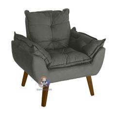 Poltrona Decorativa Opala Glamour Com Pés Quadrado - SMF Decor, Chumbo