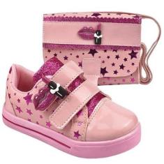 Kit Tênis Estrelas com Bolsa Infantil Feminino Escolar Kidstep-Feminino