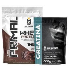 Kit: Whey Protein Primal 1Kg 100% Importado + Creatina Monohidratada 600g - Soldiers Nutrition-Unissex