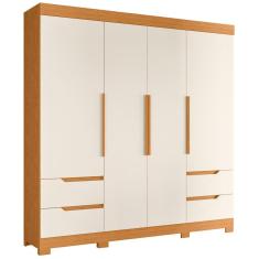 Guarda Roupa Casal Vivacce 4 Portas de Bater 4 Gavetas MDP Cinamomo-Off White Albatroz Móveis