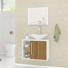 Gabinete para Banheiro com Cuba e Espelheira Baden Branco/ Ripado - Móveis Bechara