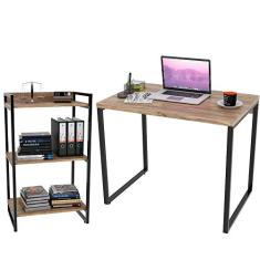 Kit Mesa Para Escritório com Estante Office Estilo Industrial Form C01 90 cm Carvalho - Lyam Decor