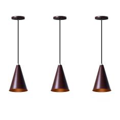 Kit 3 Lustre Pendente Cone P Marrom Alumínio Decoração