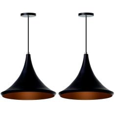 Kit 2 Lustre Pendente Chapéu Chinês 33Cm Preto Alumínio