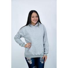 Blusa Moletom Canguru Cinza Feminino Liso DBL
