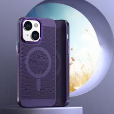 Proteção de lente de metal malha respirável magnética de carregamento sem fio capa de telefone rígida para iPhone 11 12 13 14 15 Pro Max capa, roxa, para iPhone 12 Pro