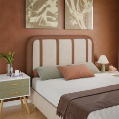 Cabeceira para Cama Box Casal Dobuê Leon com Revestimento em Veludo e Corino