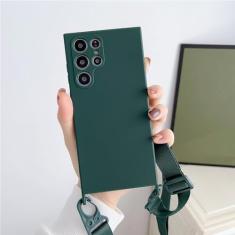 Capa de silicone líquido com alça de colar crossbody para Samsung S23 S22 Ultra S21 Plus S20FE A52 A72 A22 A32 Candy Color Cover, verde escuro, para A32 5G