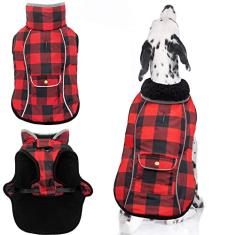 MOTZABO Casaco de inverno para cães – Jaqueta à prova de vento de chuva quente e neve – Colete refletivo ajustável confortável à prova d'água com orifício para coleira para cães pequenos a grandes