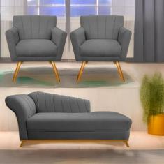 Kit Diva Recamier Vanessa 140cm Lado Direito e 02 Poltronas Laura Sued