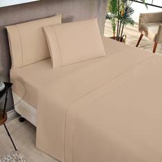 Jogo De Lençol Milano Solteiro 3 Peças Percal 180 Fios Ponto Palito Classic - Cáqui