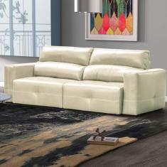 Sofá Decorativo Monica 3 Lugares Sala de estar 252cm Reclinável e Retrátil Couro Off White G40 - Gran Belo