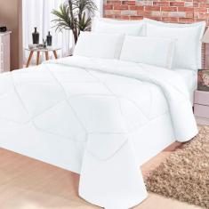 Kit Edredom Dupla Face + Lençol Aconchego Solteiro 4 Peças - Branco - 