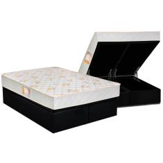 Cama Box Baú King: Colchão Espuma Castor D28 Sleep Max Duplo + Base crc Suede Black(193x203)