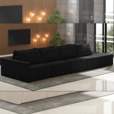 Sofá Ilha Modulado Milos 392cm Puff Lateral Veludo Preto G33 - Gran Belo