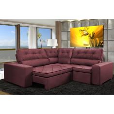 Sofa de Canto Retrátil e Reclinável com Molas Cama inBox Austin 2,20m x 2,20m Suede Velusoft Vinho