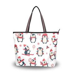 Bolsa feminina com alça superior, pinguins, bolsa de ombro para brincar, Multicolorido., Large