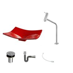 Kit Cuba F44 C/Torneira Link 1062 Metal + Válvula Click 1''B (2,6cm) + Sifão Cromado + Flexível Vermelho