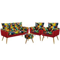 Namoradeira e 2 Poltronas Beta com Puff Solar F-015 Sued Estampado Colorido com Sued Aradecor