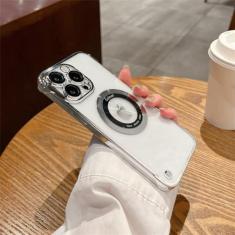 Capa de PC de carregamento sem fio fina sem moldura transparente para iPhone 14 Plus 13 12 11 Pro MAX Capa com furo magnético, prateada, para iPhone 13Pro Max