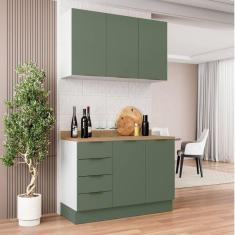 Cozinha Modulada 2 Peças com Tampo 1 Aéreo 3 Portas e 1 Balcão Pia Ipanema Cabecasa Madeiramadeira Verde