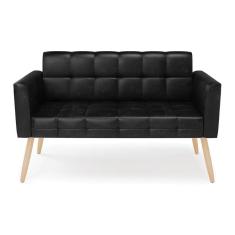 Sofá Namoradeira Elisa Corano Preto Pés Palito Natural - D`rossi