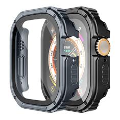Adepoy Pacote com 2 capas resistentes compatíveis com Apple Watch Ultra/Ultra2 de 49 mm com película de vidro temperado, capa protetora de TPU rígido militar em toda a volta, amortecedora à prova de choque para iWatch masculino de 49 mm