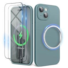 SURPHY Capa projetada para iPhone 15 (6,1 polegadas 2023) com MagSafe, 2 protetores de tela, proteção para câmera e forro de microfibra macio, verde cacto