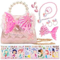 LSSAGOON Bolsa borboleta sereia unicórnio para meninas, bolsa infantil com conjunto de joias para vestir, mini bolsa transversal de pérolas, presentes para aniversário, Natal, rosa, Sereia