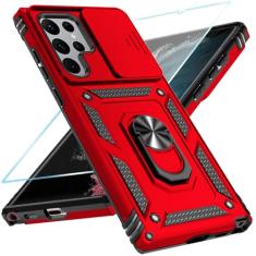 SunStory Capa de celular para Samsung Galaxy S22 Ultra 5G com protetor de tela HD e capa de câmera deslizante e suporte de anel girado, [grau militar] [2 em 1] capa de telefone para Galaxy S22 Ultra