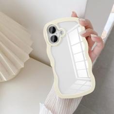 UEEBAI Capa transparente com moldura ondulada para iPhone 16 Plus, capa de telefone transparente encaracolada, linda capa de telefone ondulada para meninas, ajuste fino, à prova de choque, capa macia