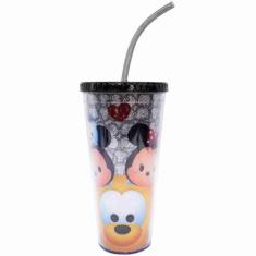 Copo Com Cubos De Gelo Preto Mickey E Minnie Tsum Tsum 600ml - Disney