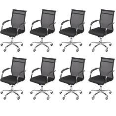 Kit 8 Cadeiras para Escritorio Diretor Baixa Roma 3312 Preto