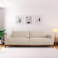 Sofá 2 Lugares 180cm Movie Estilo Moderno Linho Pés em Madeira Maciça 