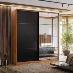 Guarda Roupa Solteiro 2 Portas 1 Porta Espelho Flex Belga II Demartêz,