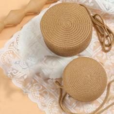 Bolsa Pequena Palha Sintética Redonda Alça Corda - Multimarcas, Off, W