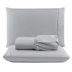 Jogo Cama Lençol Unique King Micro Percal 400 Fios Ponto Palito 3 Peça