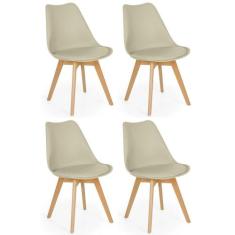 Conjunto 04 Cadeiras Eames Wood Leda Design - Nude - Magazine Decor